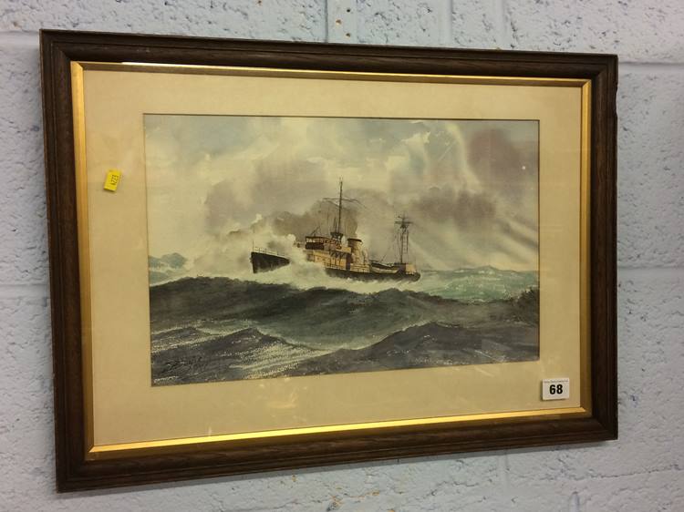 D. Birnir, watercolour, signed, dated, 1951, 'Steam boat at sea', 25cm x 39cm - Image 6 of 6