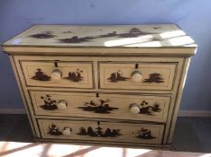 A pine Oriental painted chest