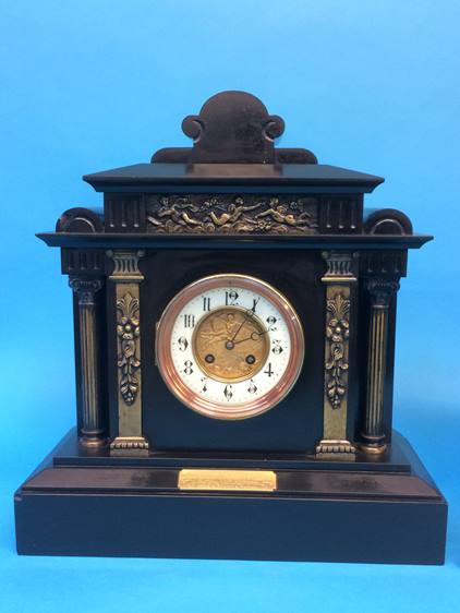 A slate mantle clock and one other - Image 6 of 8