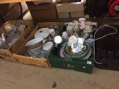 Three boxes of china, glass etc. and a printer