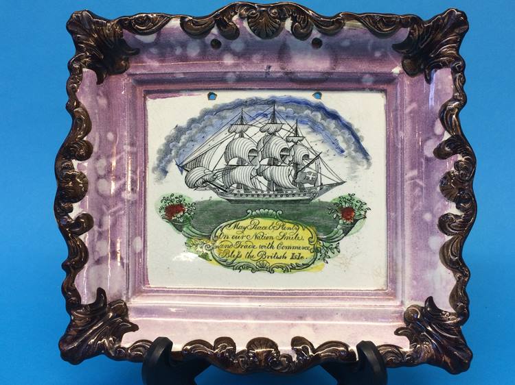 Sunderland lustre plaque 'May peace and plenty on
