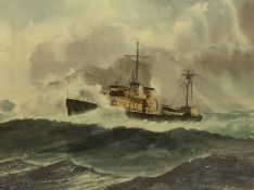 D. Birnir, watercolour, signed, dated, 1951, 'Steam boat at sea', 25cm x 39cm