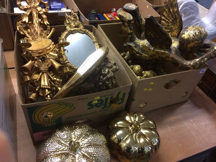 Various gilt wall sconces, shelves and cherubs etc.