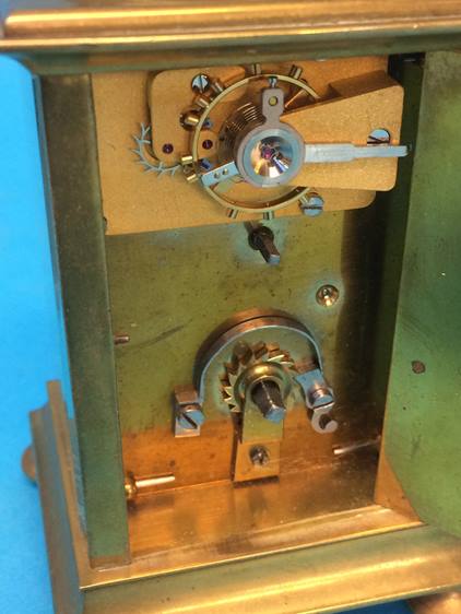 A small three glass carriage clock, with unsigned enamel dial - Image 2 of 3