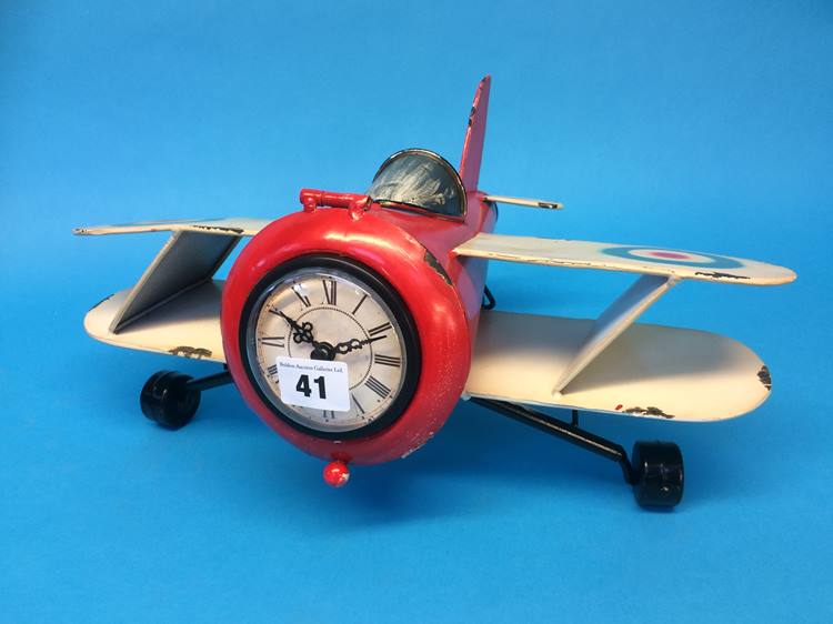Novelty clock in the form of a Bi-Plane - Image 3 of 4