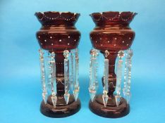 Pair of Cranberry glass lustres