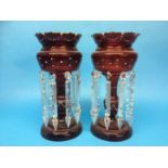 Pair of Cranberry glass lustres