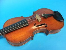 A violin with two piece back, length of back 37cm,