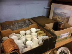 Two boxes including glassware, commemorative ware,