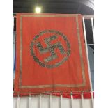 A German Brocade flag and pole, 90cm x 90cm