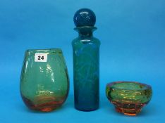 A Mdina vase and two Whitefriars vases