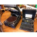 Wind up gramophone and typewriter