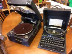 Wind up gramophone and typewriter