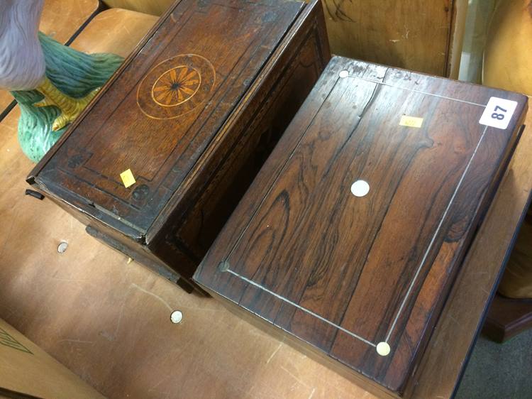 A 19th century Rosewood work box and an oak sewing box