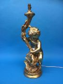 Four gilded cherub lamps