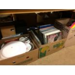 Box of records and two boxes of miscellaneous sundries