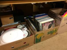 Box of records and two boxes of miscellaneous sundries