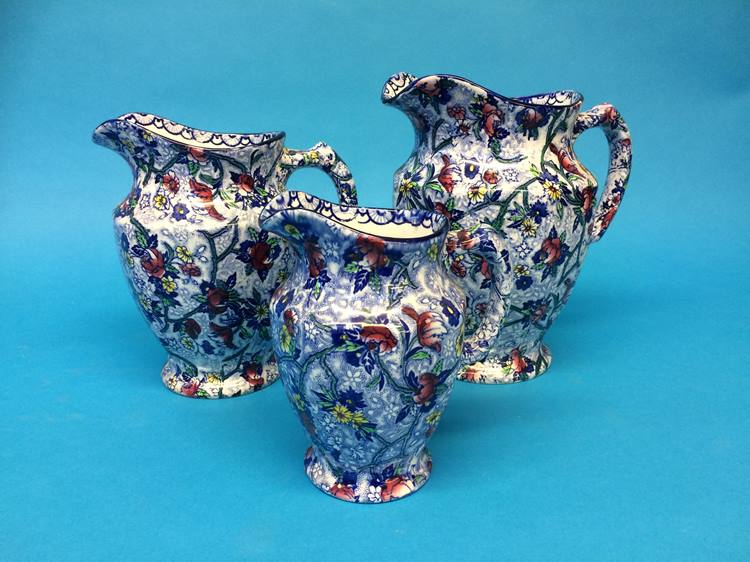 Two sets of three graduated Maling Chintz jugs - Image 6 of 8