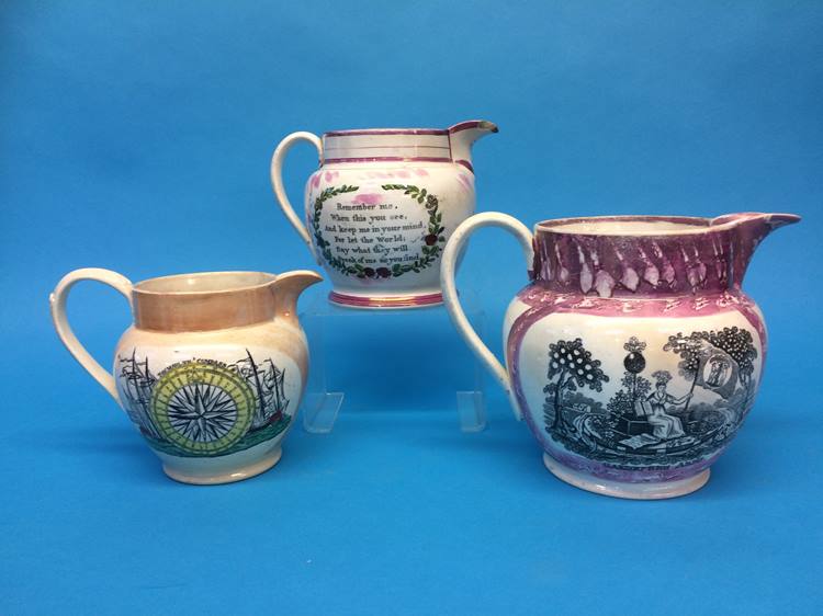 Three Sunderland lustre jugs, 'The Sailors Tear' i