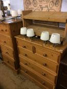 Two pine chest of drawers and a shoe rack