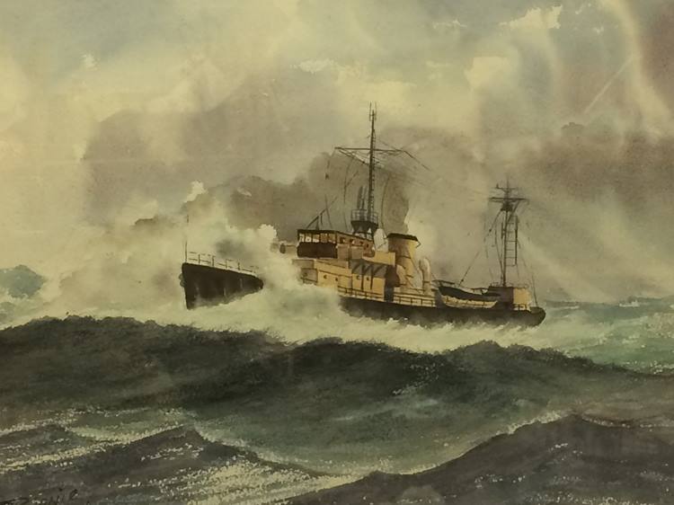 D. Birnir, watercolour, signed, dated, 1951, 'Steam boat at sea', 25cm x 39cm - Image 5 of 6