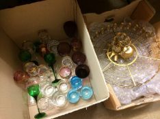 Pendant chandelier and a box of coloured glassware