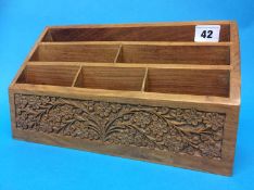 Carved teak desk tidy