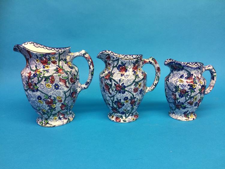 Two sets of three graduated Maling Chintz jugs - Image 4 of 8