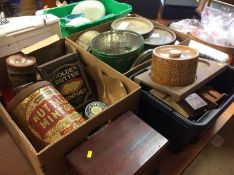 Two boxes of Vintage tins etc.
