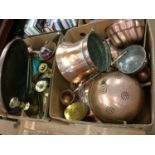 Two boxes of copper and brassware