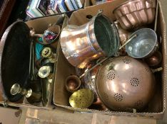 Two boxes of copper and brassware