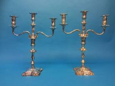A pair of three branch candelabra, Hawksworth Eyre and Co. Ltd, Sheffield, 1902, 129.5oz total