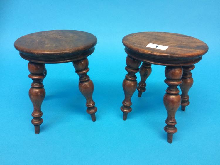 Pair of mini walnut stools on turned legs