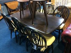 Oak refectory table with six Windsor chairs