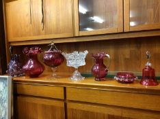 A collection of Cranberry glass