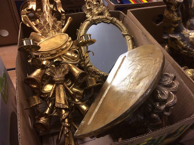 Various gilt wall sconces, shelves and cherubs etc. - Image 7 of 8