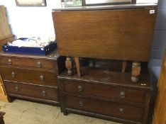Oak dressing chest and chest of drawers together with a gateleg table
