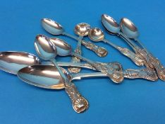 Set of six tea spoons, two mustard spoons and two serving spoons, all John Walton Newcastle, various