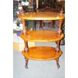 Victorian figured walnut thee tier whatnot, carved
