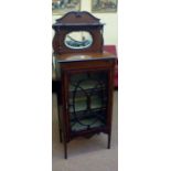 Edwardian inlaid mahogany music cabinet, raised back with bevelled mirror plate, hinged door