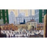 L S Lowry Oil on Board Painting 'Coming from the M