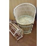 Wicker tub chair together with a magazine rack