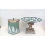 Two items of Wedgwood jasperware, biscuit barrel a