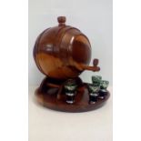 Treen barrel decanter with tray and four tots