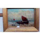 Framed oil on canvas, fishing scene, signed S Fras