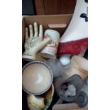 Various ceramics to include a palmistry hand