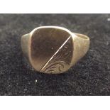 9ct gold gents signet ring. Vacant, size V. 2.9 gr