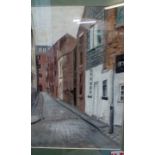 Framed pastel drawing, Chancery Lane, Bolton, over