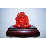 Flambe Buddha figure on wooden base, possibly Bern