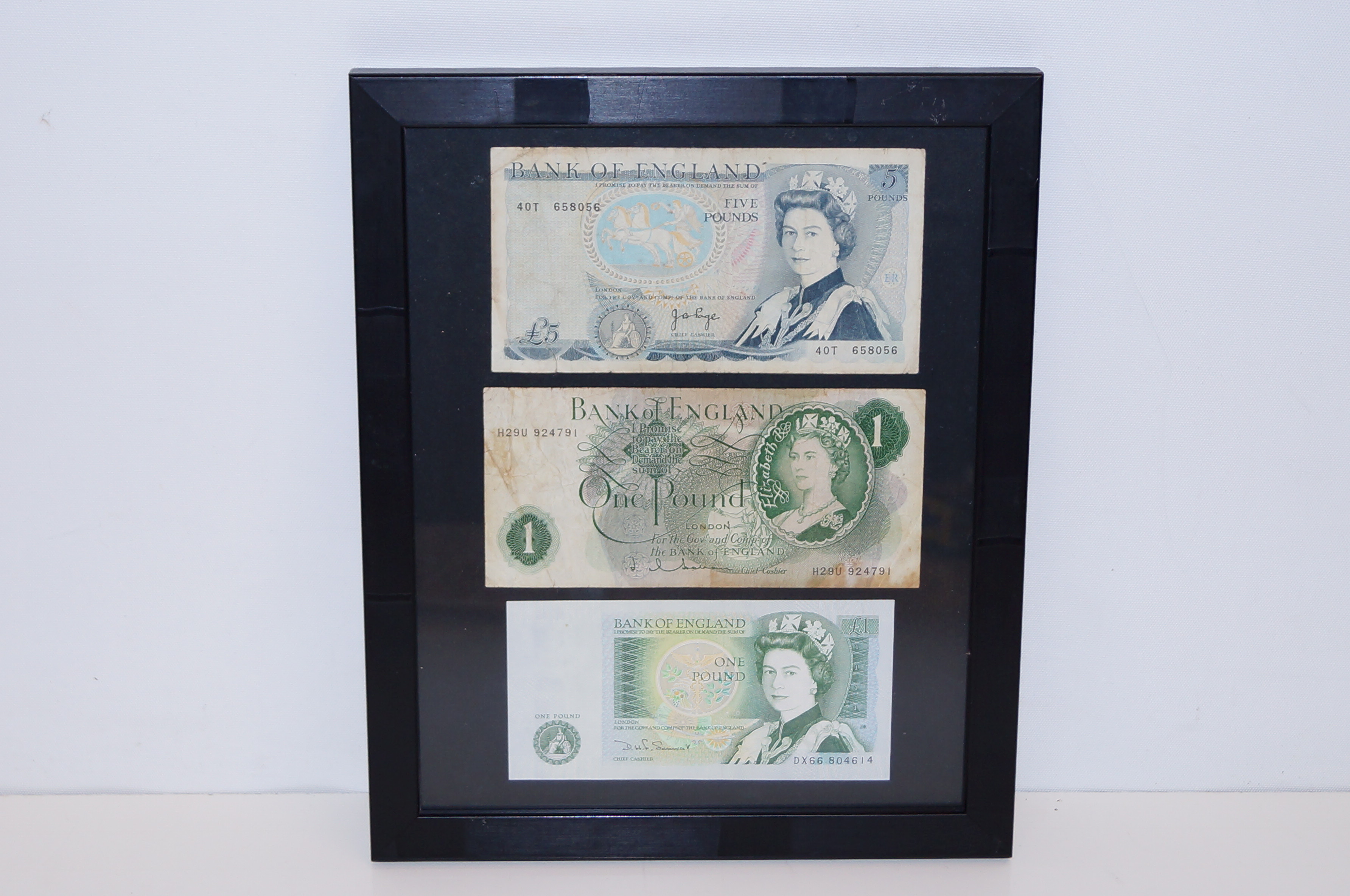 Framed set of banknotes